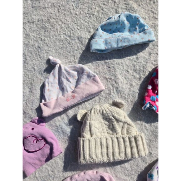 Lot Of 7 Baby Girl Hats Sizes Newborn- 6 Months Summer Sunhat Winter Beanie Cute - Picture 4 of 11